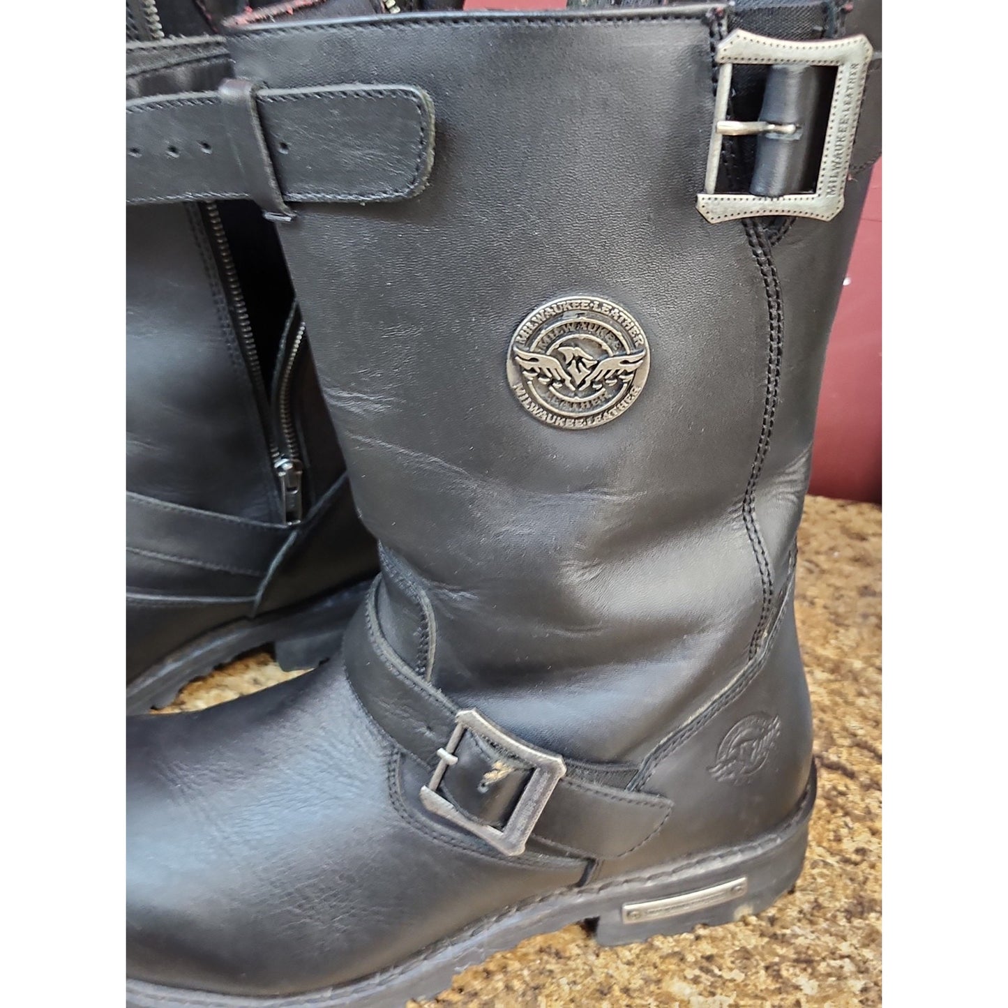 Milwaukee Leather 9020W Men's Black Leather WIDE Width Engineer Motorcycle Boots