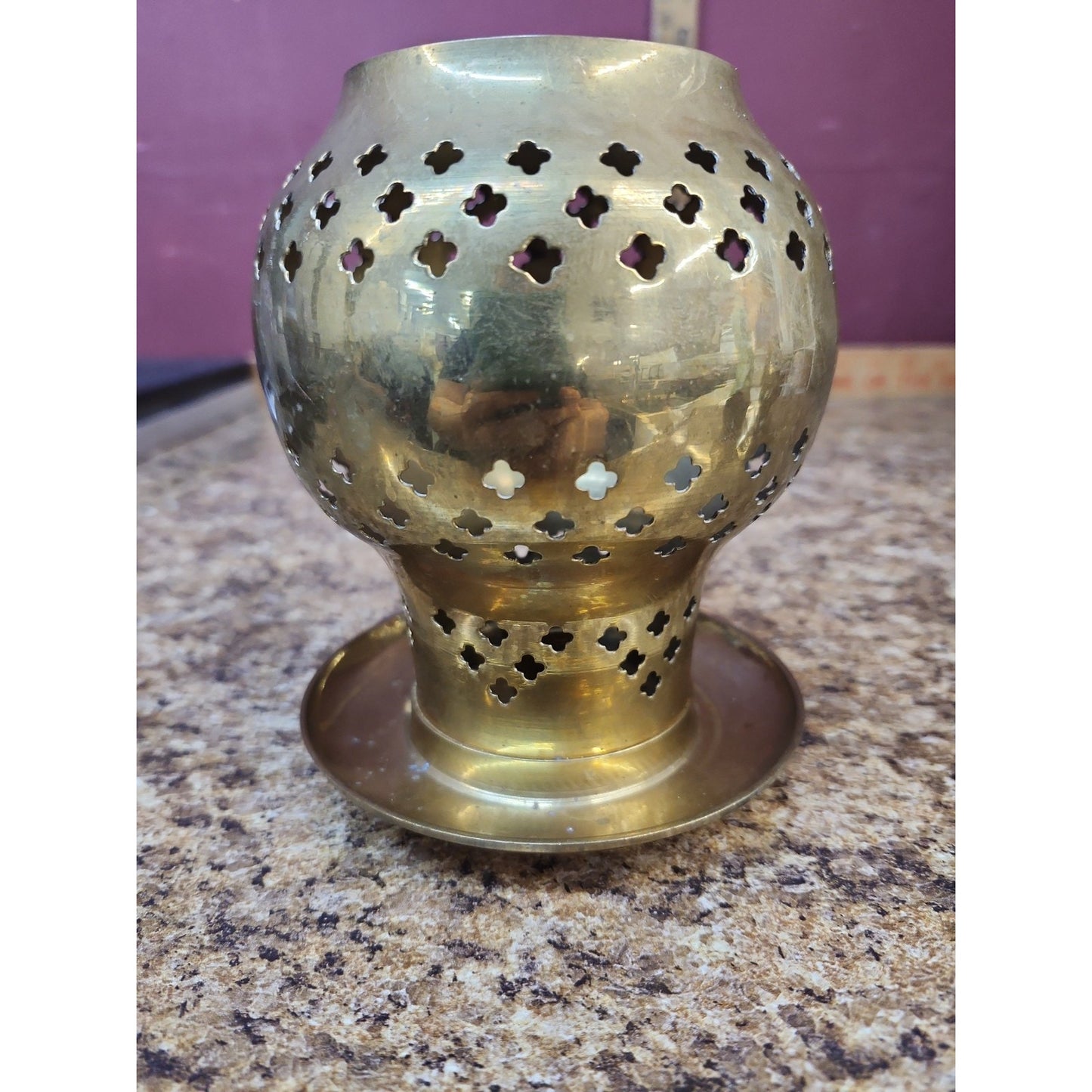 Vintage Retro Solid Brass Hurricane Candle Holder,Mid Century Bohemian