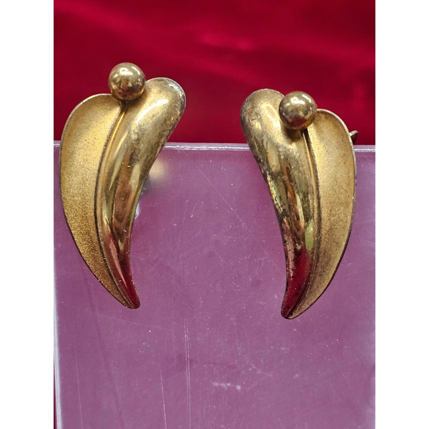 Vintage Gold Tone Modernist Screwback Earrings | Mid Century Modern