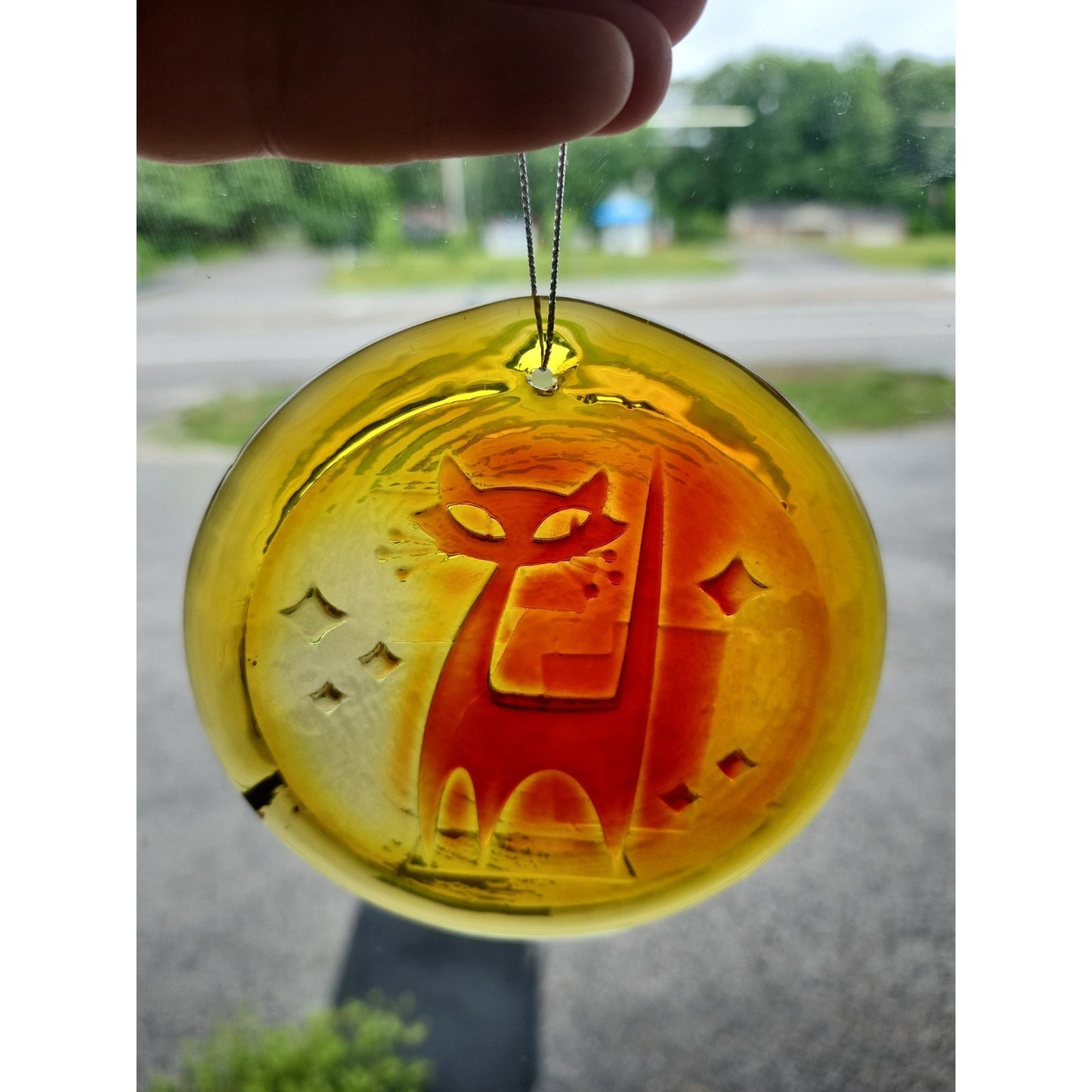 Blenko Glass Blenkats Tangerine Retro Style Atomic Cat Sun Catcher Ornament
