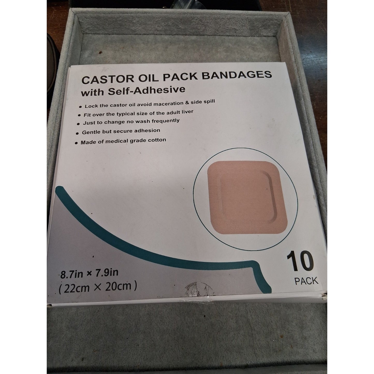 Self-Adhesive Castor Oil Pack Bandage, Medical Grade Cotton, 8.7x7.9in 10 Pack