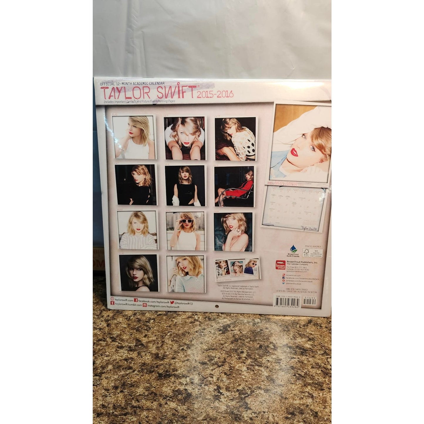 New Taylor Swift 2015-2016 Official 12-Month Academic Calendar BrownTrout