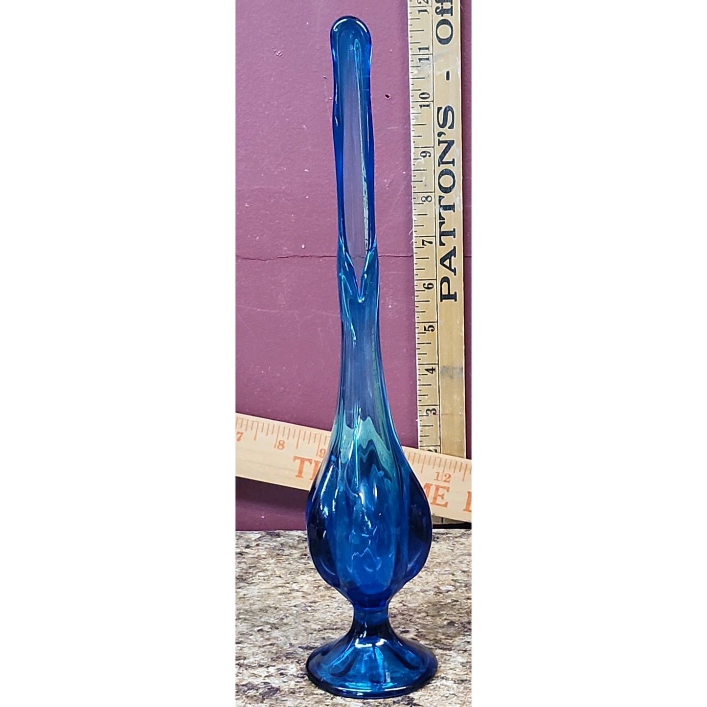 Vintage Viking Glass 11.5" Bluenique Epic Petal Swung Vase MCM Bud Vase
