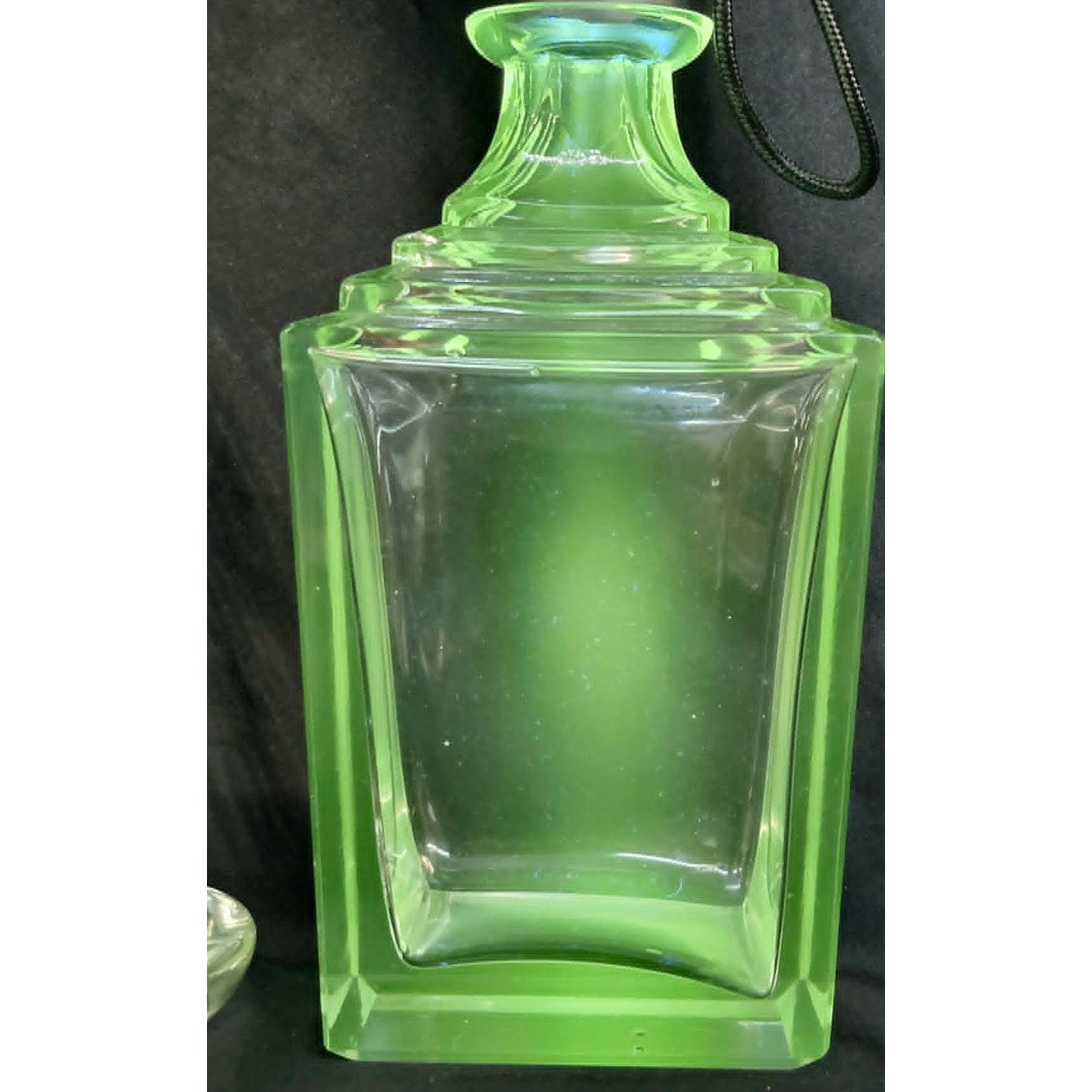 Art Deco / MCM Squared Crystal Whiskey Scotch Decanter w/ Stopper 10" UV Glow!