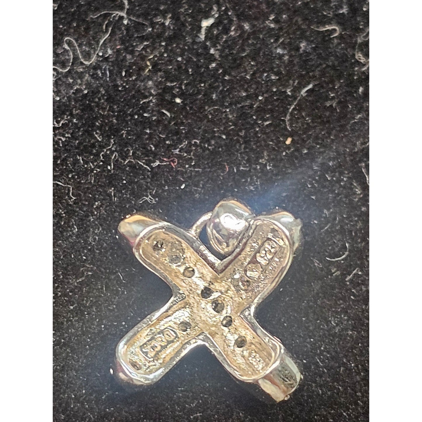 Vintage 925 Sterling Silver Kiss Pendant Clear Stone Pavé Design