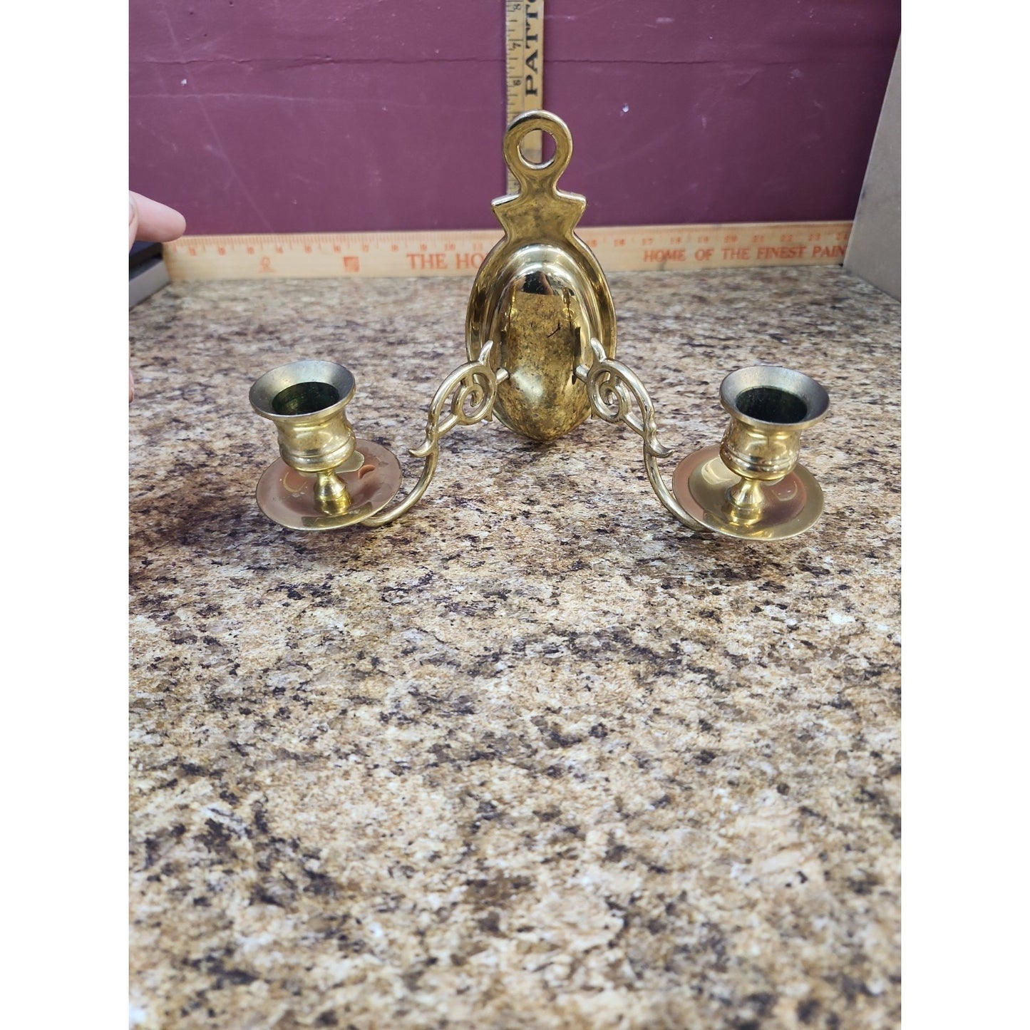 Hollywood Regency Revival Brass Candelabra Wall Sconce Double Arm 10.5” x 6” H