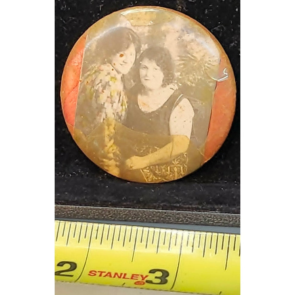 Vintage Pocket Mirror Two Women Flapper Era Celluloid Antique Compact Portrait