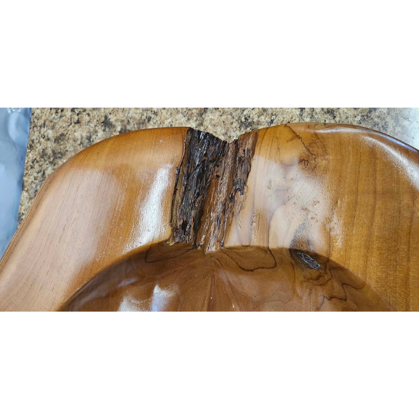Vintage Hand Carved Teak Wood Live Edge Bowl Large Rustic Centerpiece Heavy