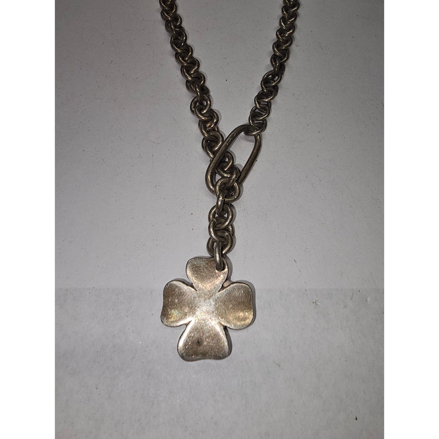 Vintage 925 Sterling Silver Four Leaf Clover Pendant Necklace Charm Thick Chain