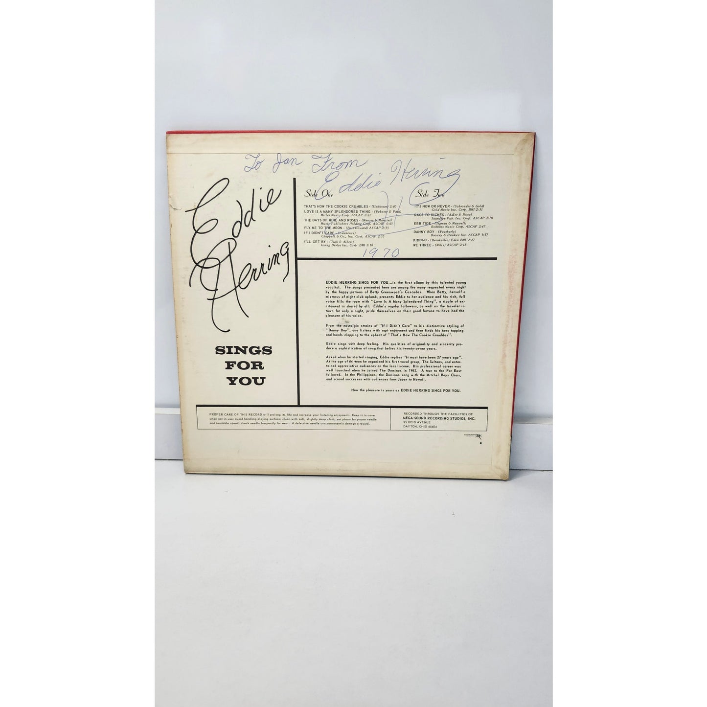 Signed 1970 Eddie Herring Sings For You LP Vinyl Kendall KL-5937 Autographed