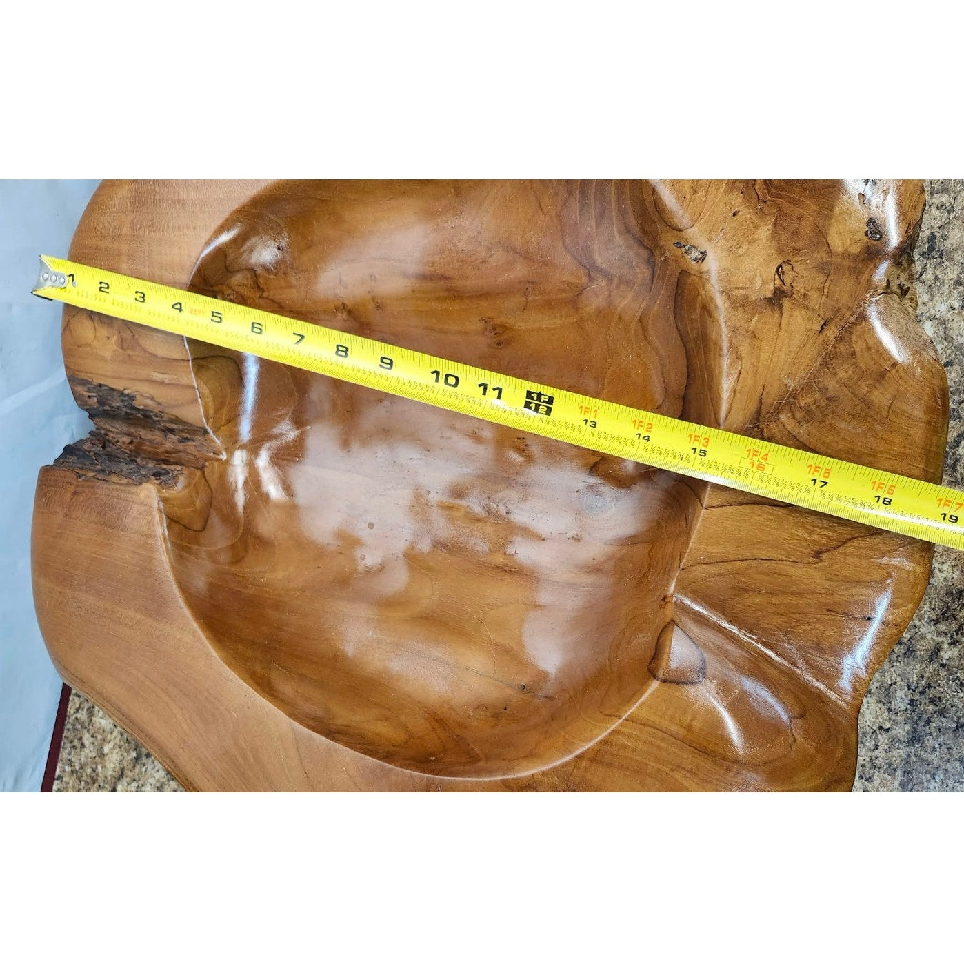 Vintage Hand Carved Teak Wood Live Edge Bowl Large Rustic Centerpiece Heavy