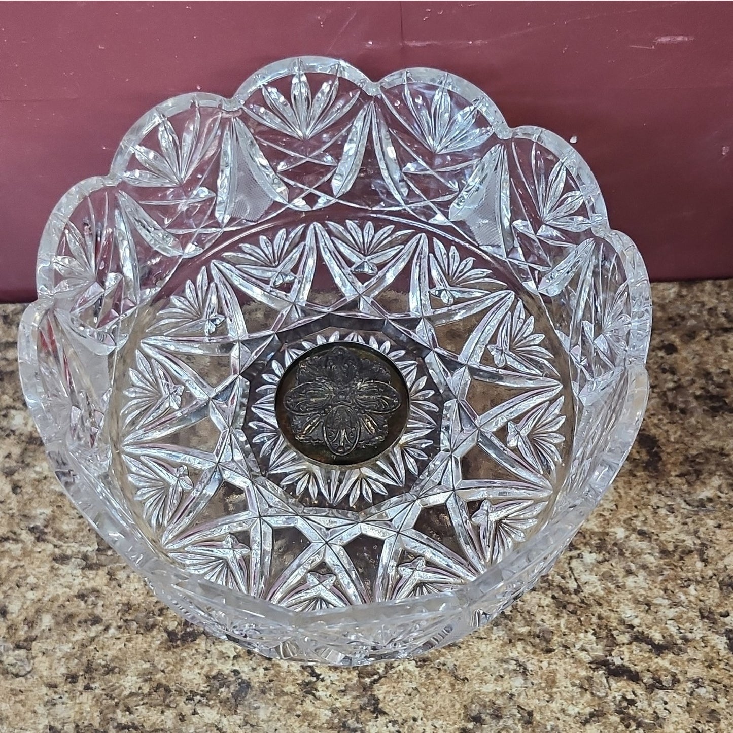 Cut Lead Crystal Starburst Pedestal Compote Bowl, Clear, Gold-Tone Metal Base