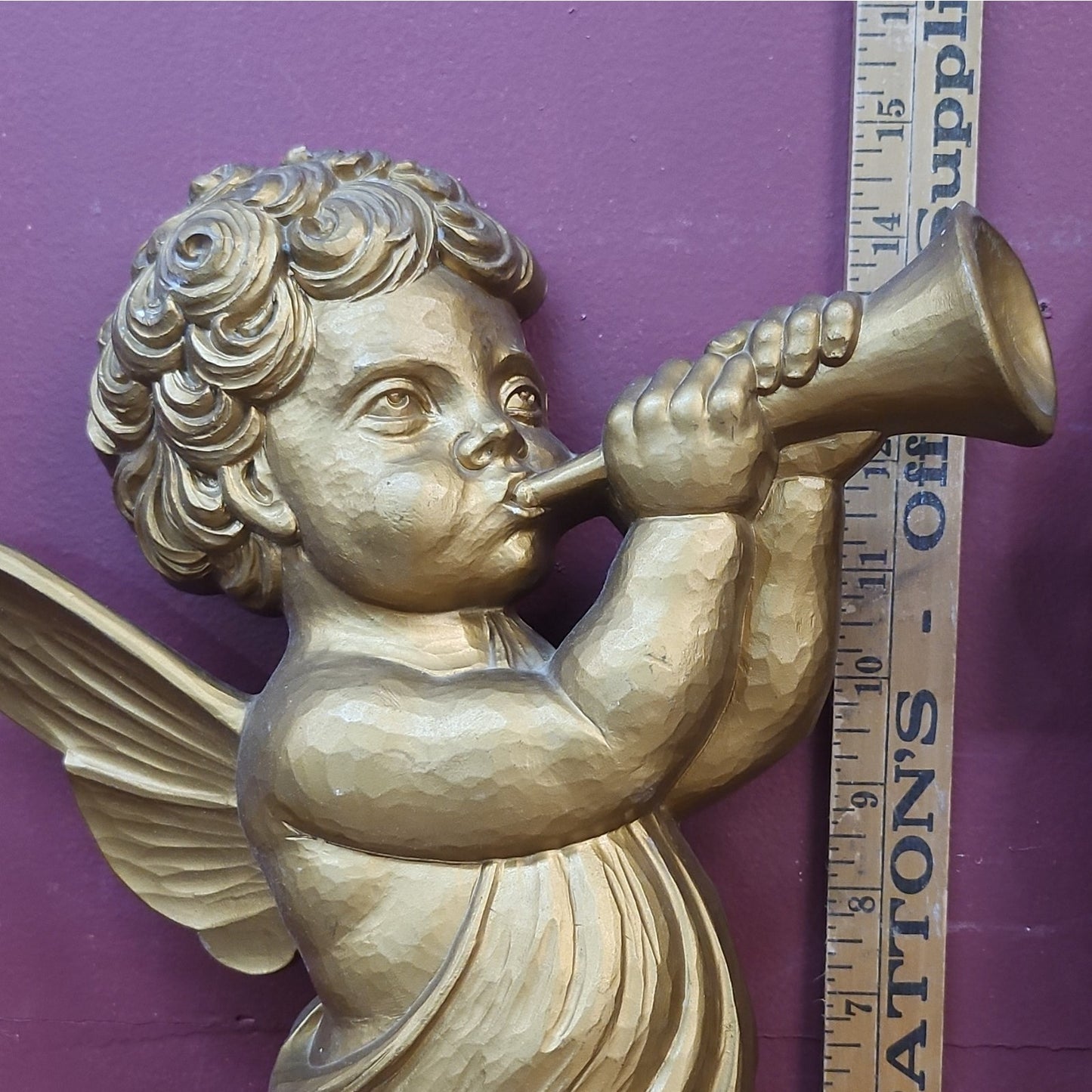 Dart Set of 2 Gold Cherub Angel Music Wall Plaques Plastic MCM 15 in