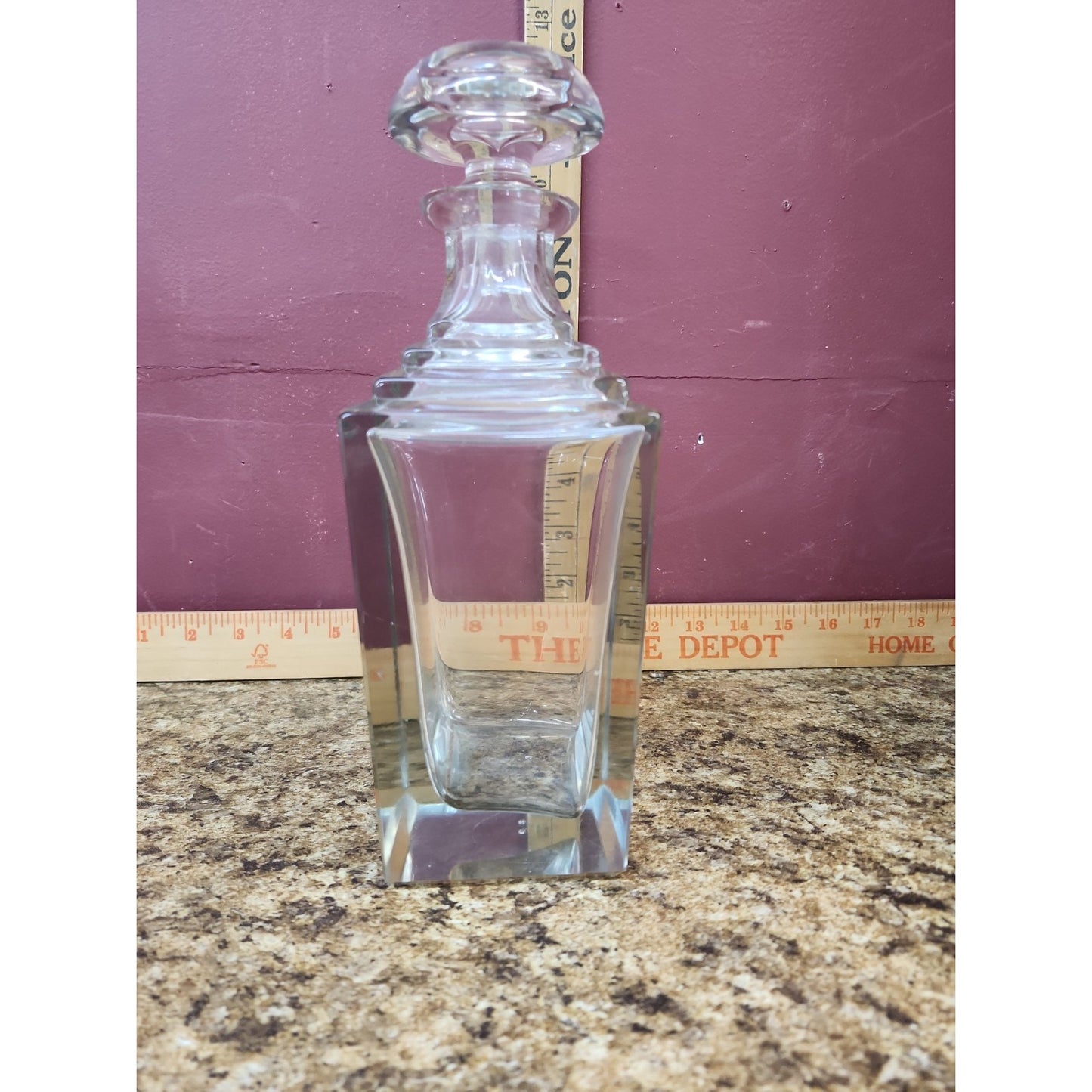Art Deco / MCM Squared Crystal Whiskey Scotch Decanter w/ Stopper 10" UV Glow!