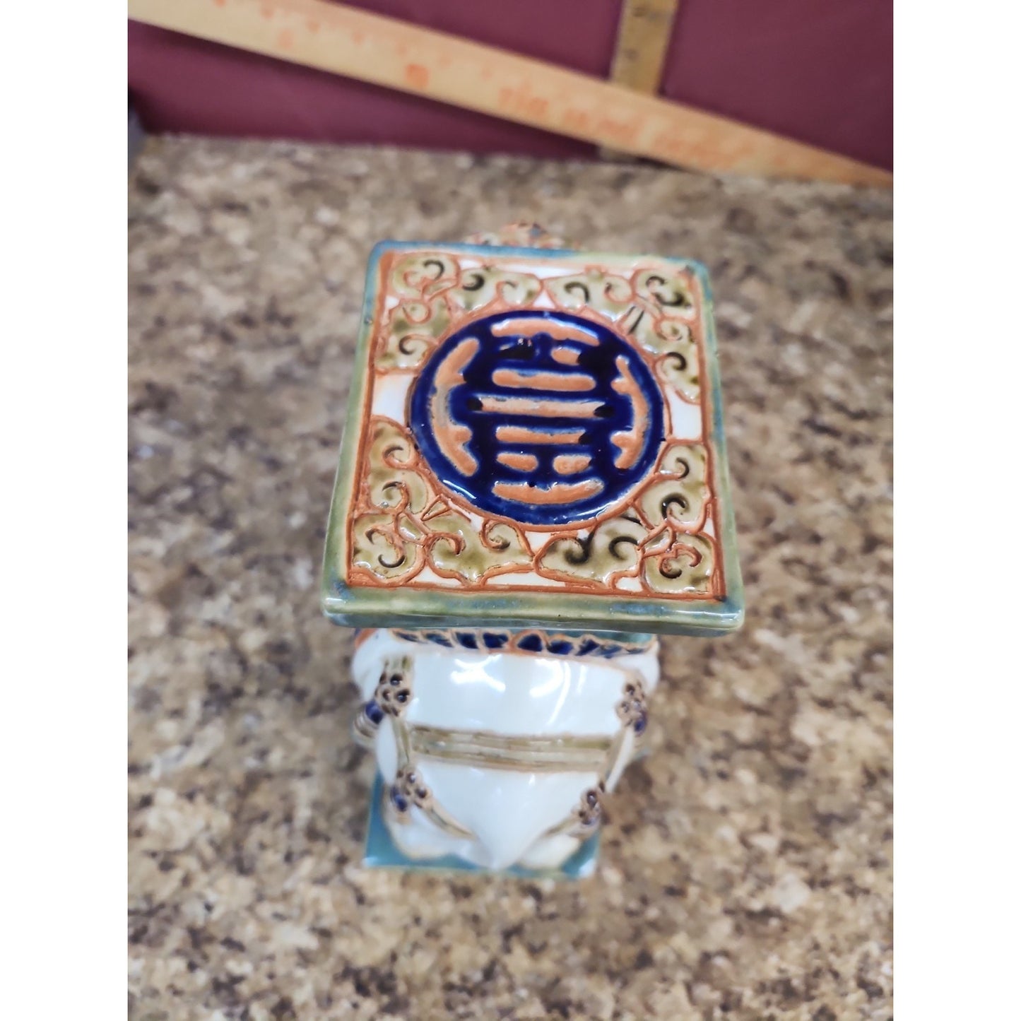 Vintage Chinoiserie glazed ceramic elephant plant stand
