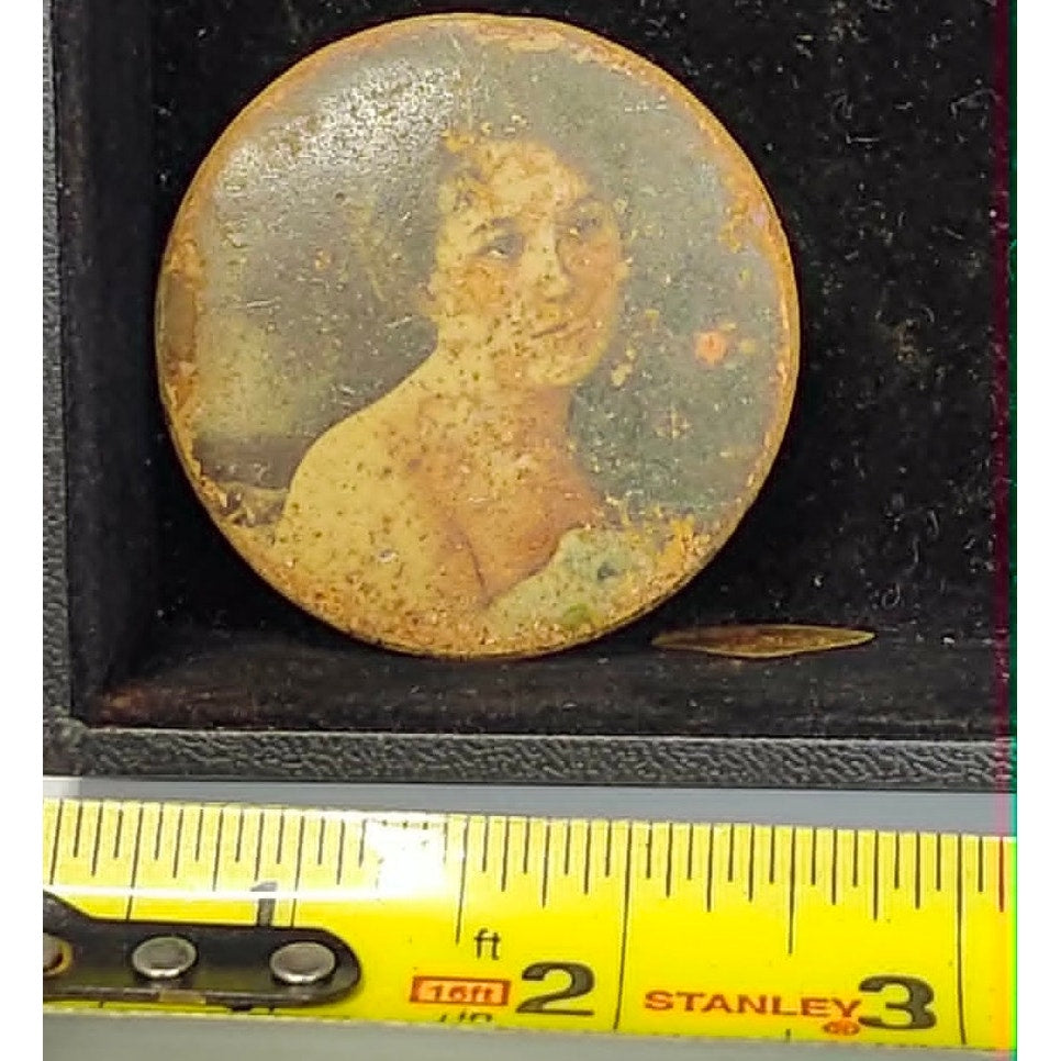 Vintage Mid-Century Compact Pocket Mirror Celluloid Woman Portrait Collectible