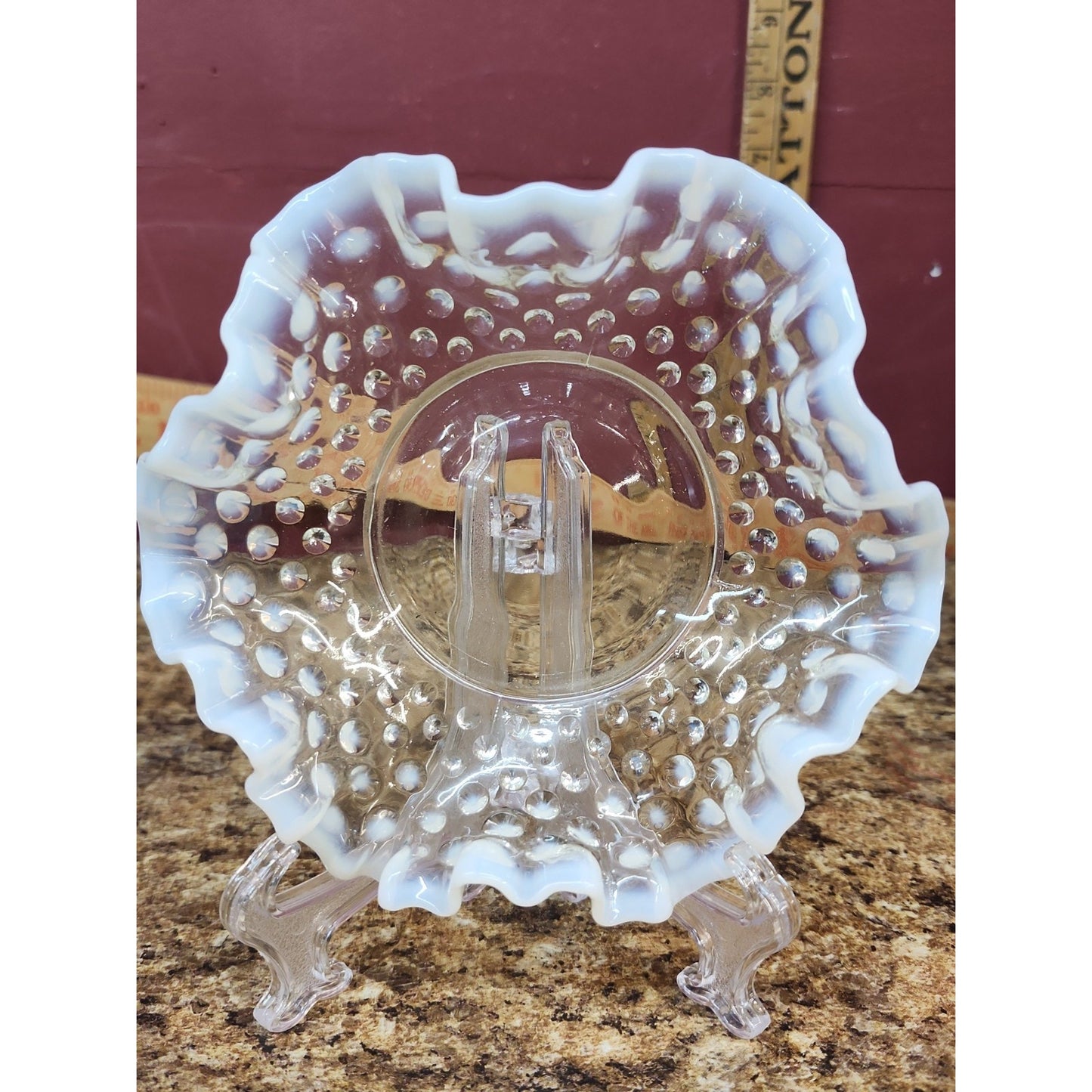 Vintage Fenton Hobnail Crimped Ruffled Edge Glass Candy Dish-Opalescent