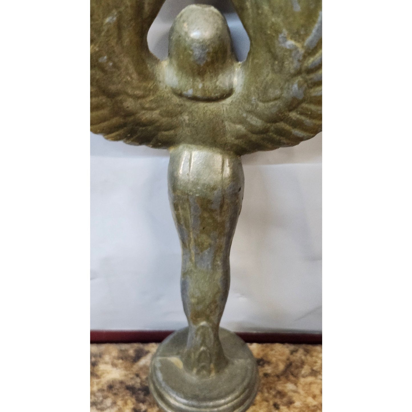 VTG Metal Trophy Torch Topper Victory Goddess Angel Figure Winged Art Deco 7.5"