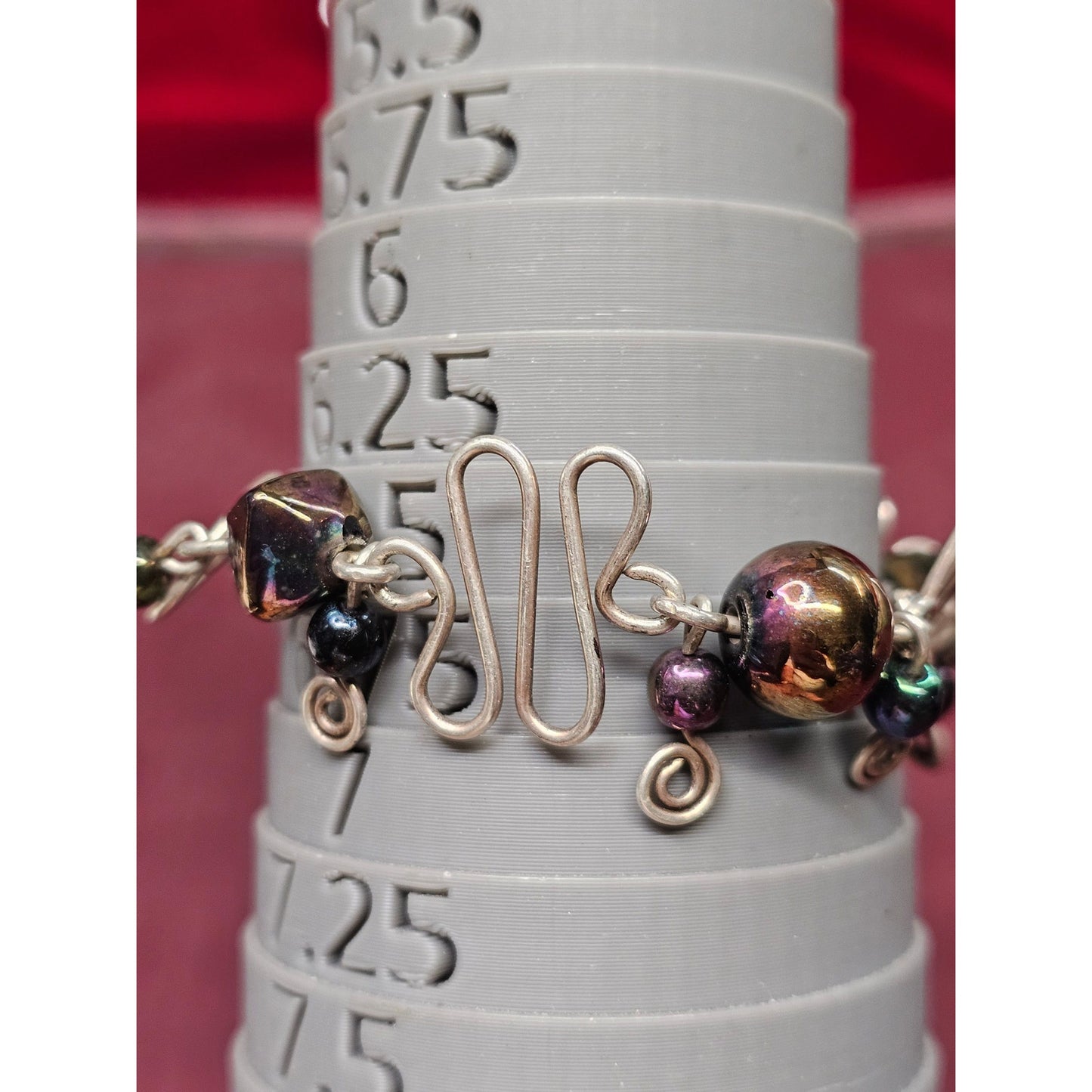 Sterling Silver Artisan Wire Wrapped Bracelet Purple & Peacock Bead Design