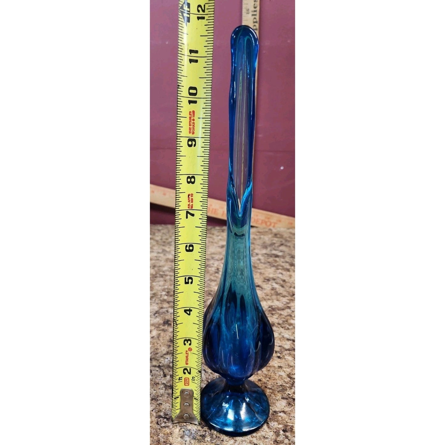 Vintage Viking Glass 11.5" Bluenique Epic Petal Swung Vase MCM Bud Vase