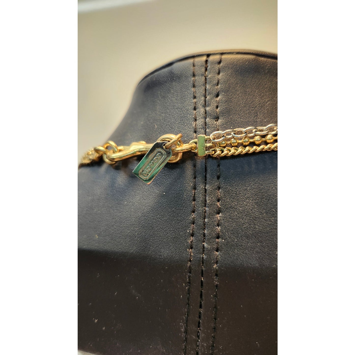Coach Multi Strand Cylinder Long Station Statement Necklace Two Tone Pave Chain