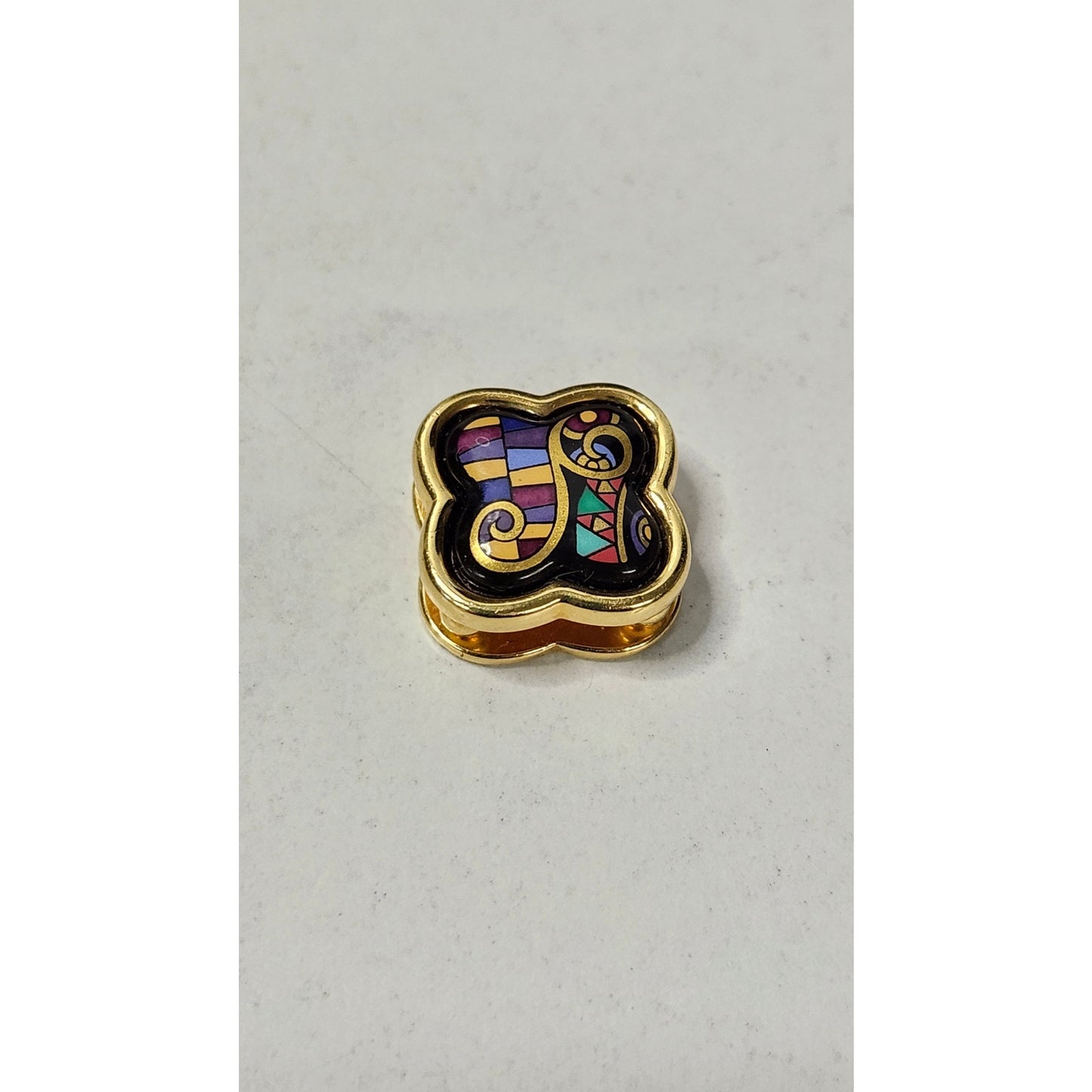 Vintage Michaela Frey Wien Gold Plated Enamel Abstract Clover Pendant Signed