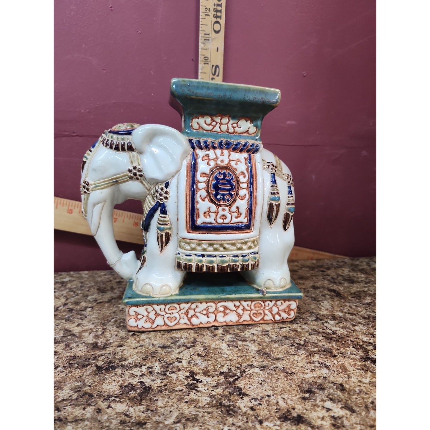 Vintage Chinoiserie glazed ceramic elephant plant stand