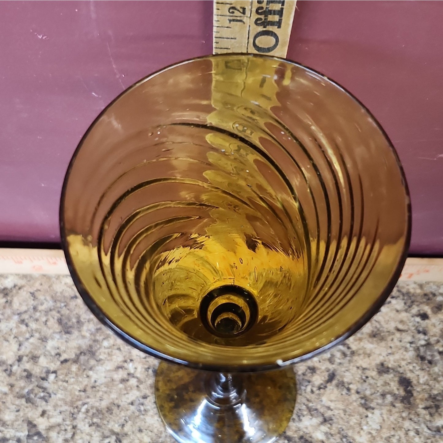 Amber Swirl Art Glass Vase, Hand Blown, Decorative, Glossy Finish, 13 In