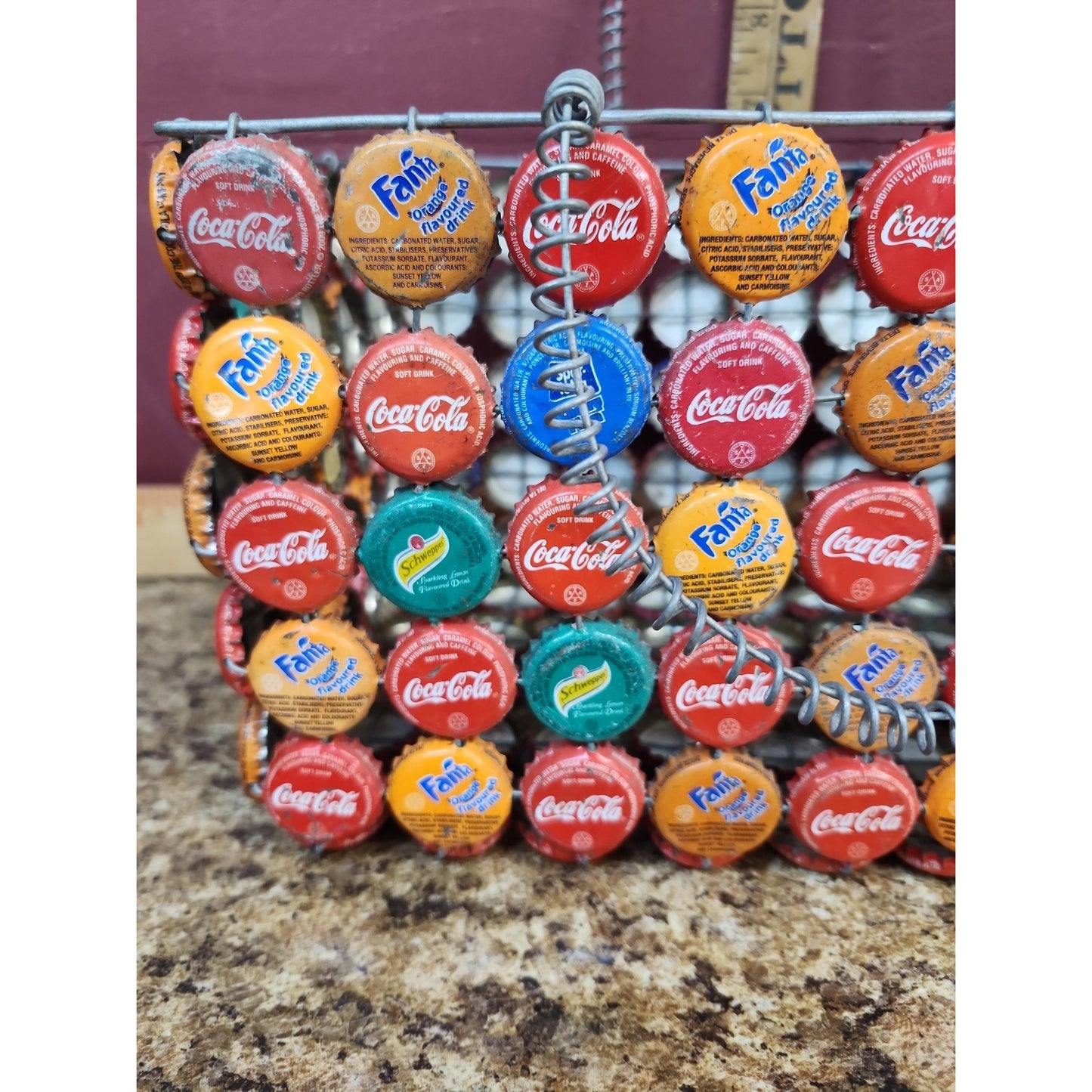 Beautiful Coca Cola Soda POP Bottle Cap Basket with Handle Folk Art Purse Tote