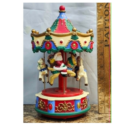 Vintage Avon Santa Claus Horses Caroling Carousel Musical Christmas Decor 9 Inch