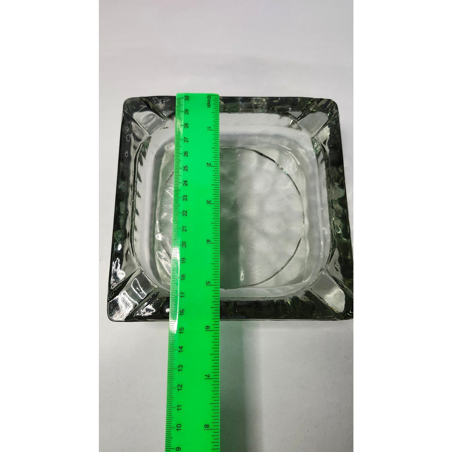 VTG Square Glass Ashtray Clear Textured Ribbed Bubble Base Tobacciana 6 inch