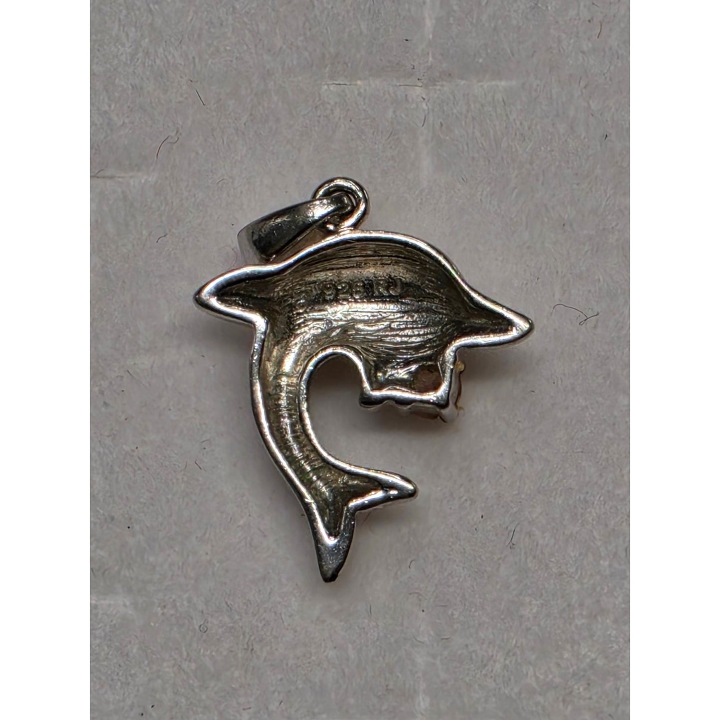 Vintage Sterling Silver Dolphin Pendant Charm with Pink Glass Accent