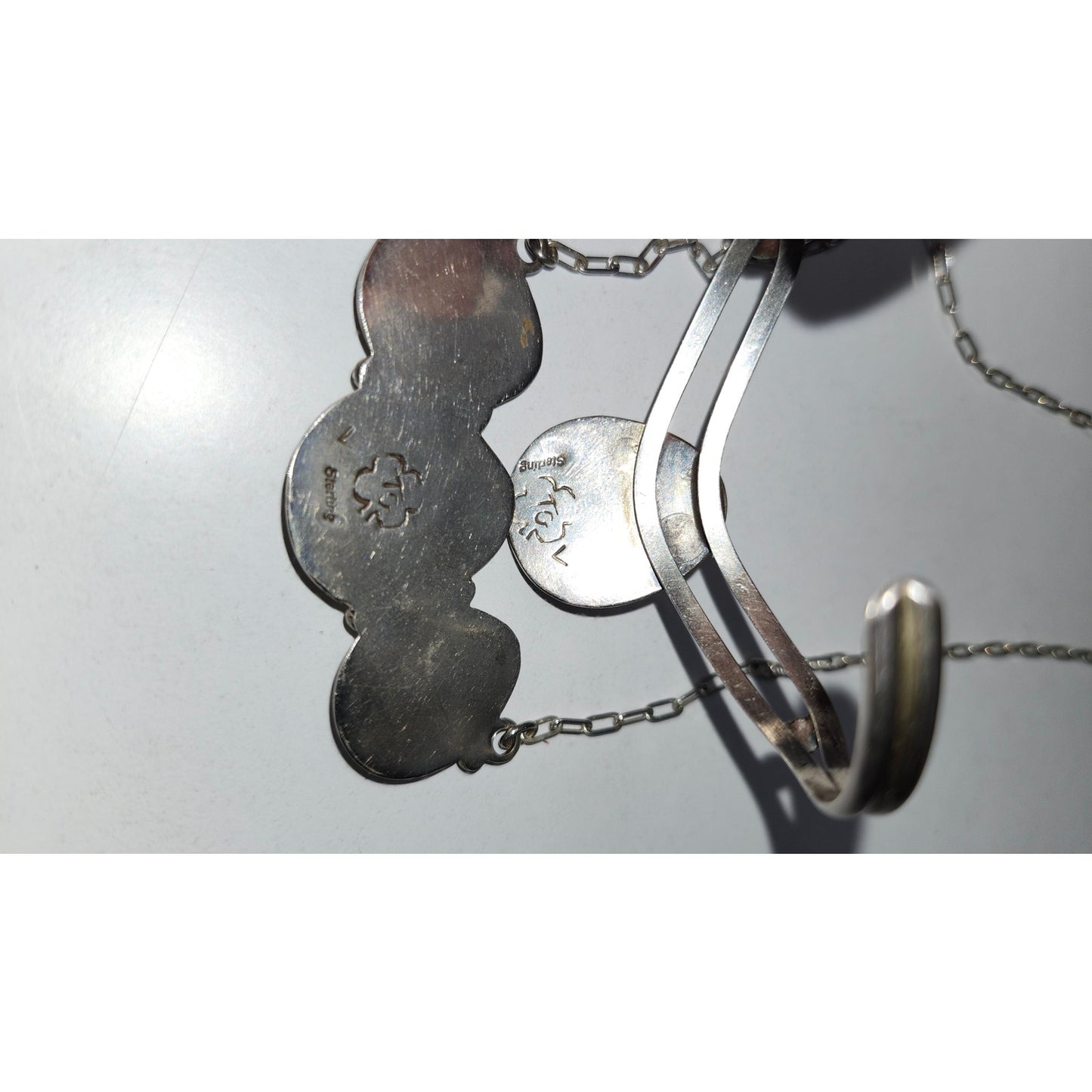 Vintage Teddy Goodluck 925 Sterling Silver Hematite Necklace & Cuff Bracelet Set