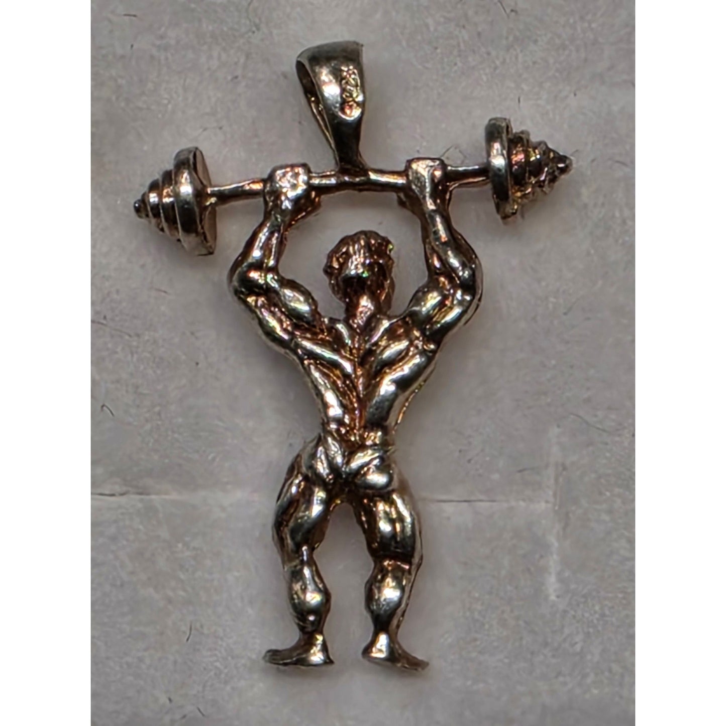 Sterling Silver Bodybuilder Weightlifter Pendant Barbell