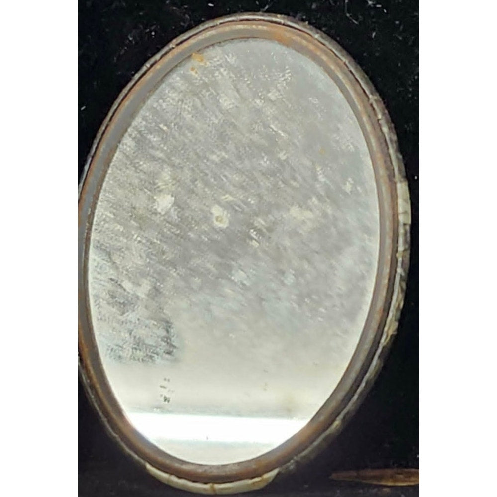 Vintage Antique Oval Pocket Mirror Black White Photo Toddler Boy Celluloid USA