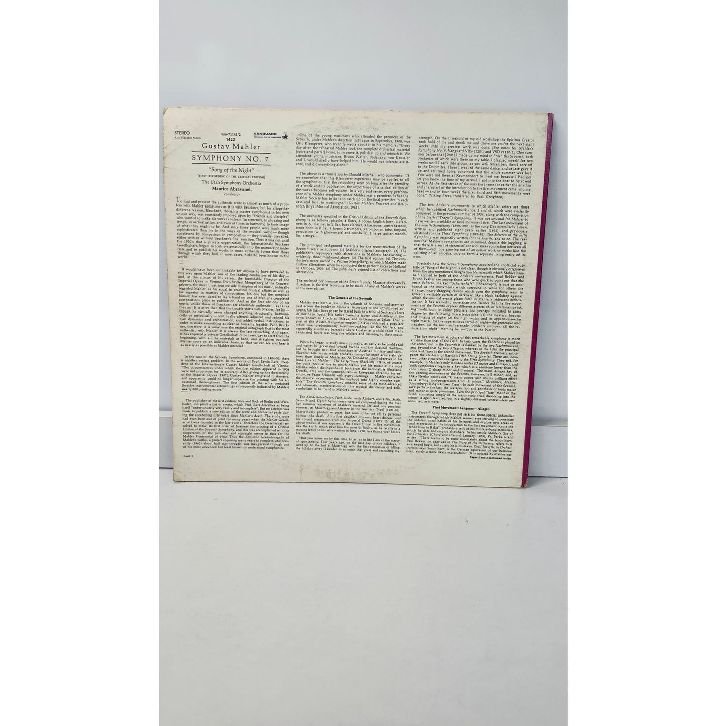 Vintage 1965 Mahler Symphony No 7 Song of the Night 2-LP Vanguard VRS 1141/2