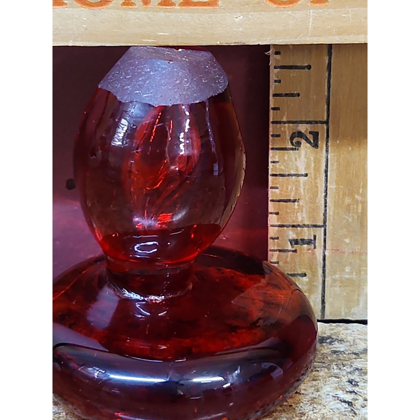Blenko Ruby Red Glass Decanter Bottle Mushroom Stopper Glows