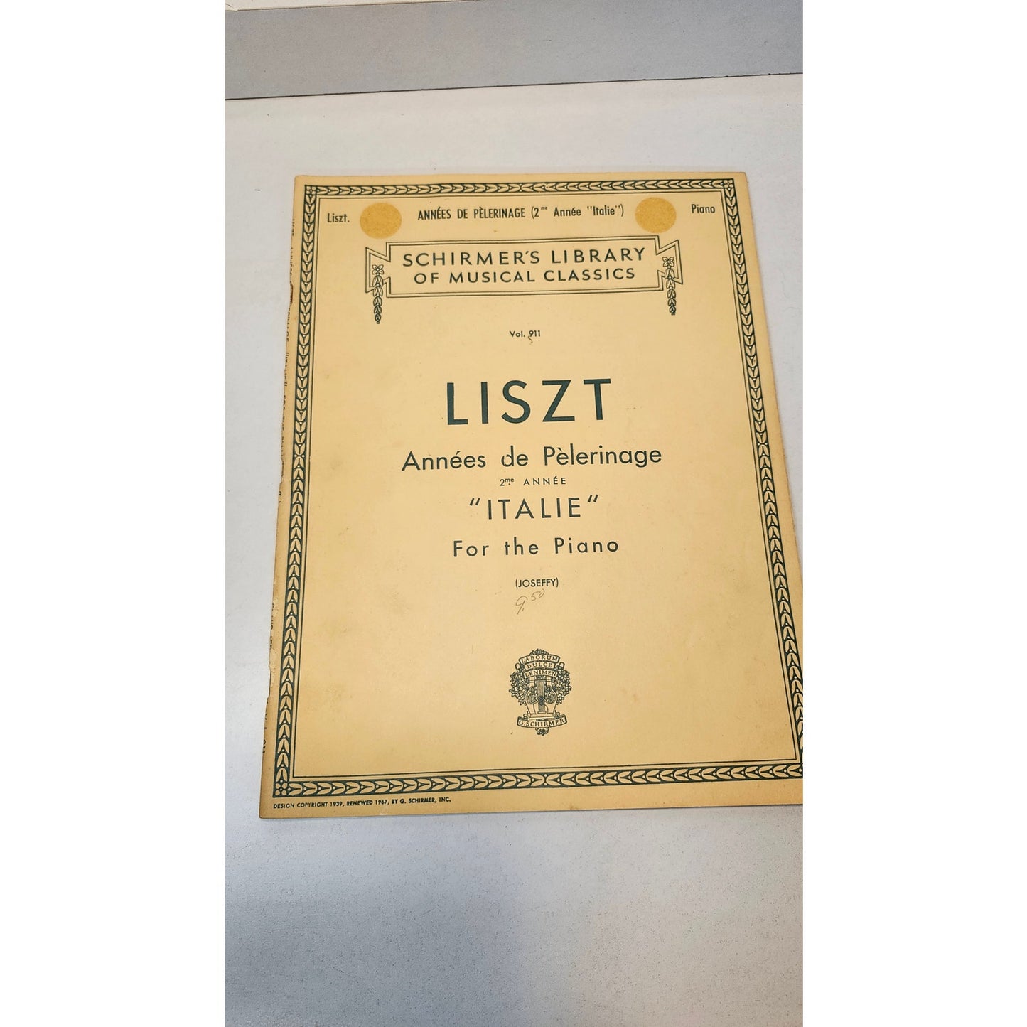 VTG Franz Liszt Annees de Pelerinage Italie Piano Sheet Music Schirmer Vol 911