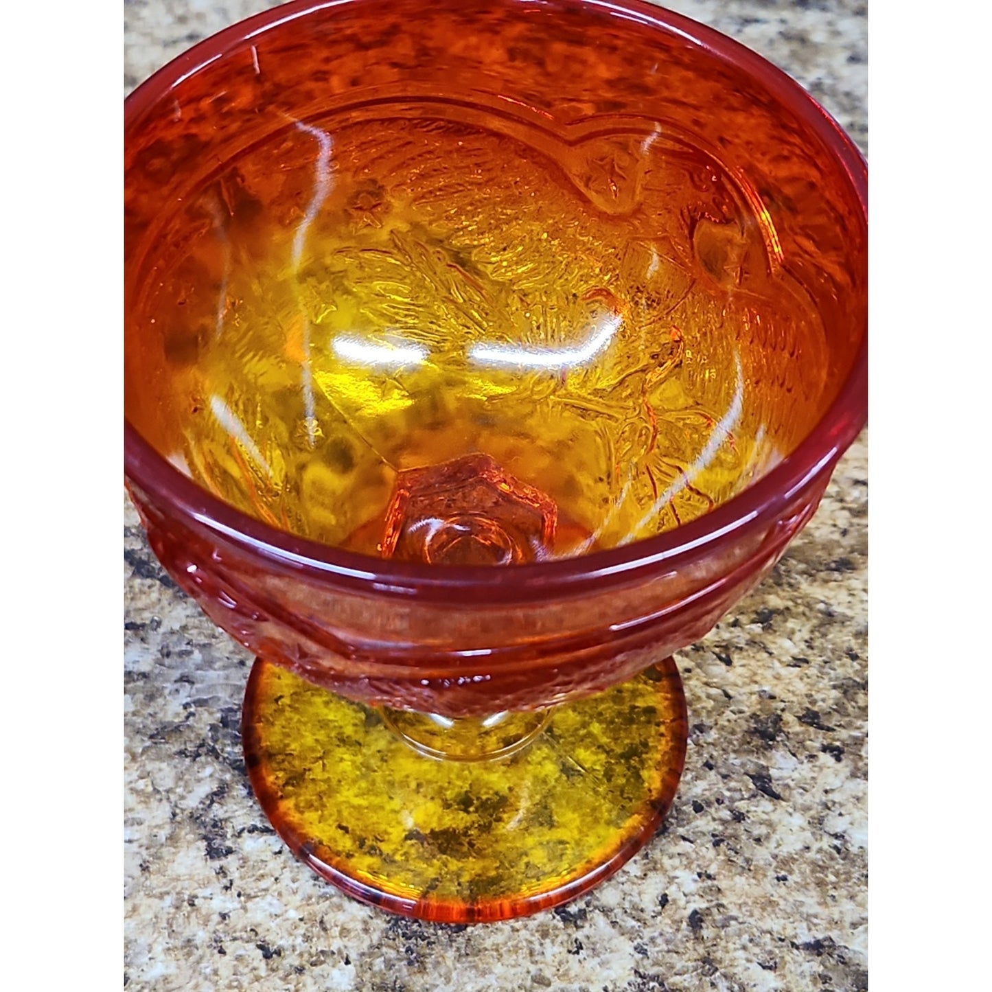 Amberina Eagle 4" Dessert Cup Goblet UV Reactive VTG LE SMITH Cadmium Glass
