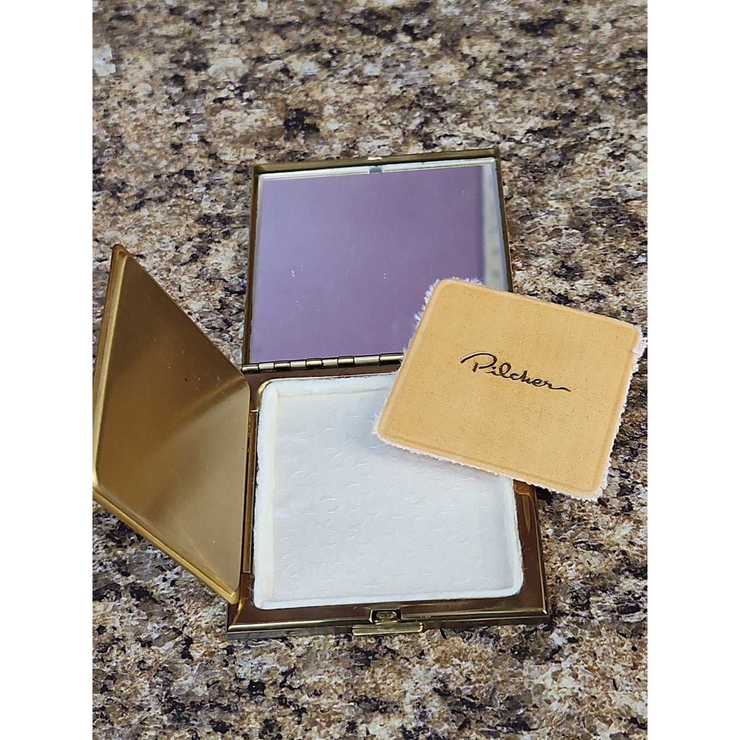 Vintage J.V. Pilcher Gold Tone Ladies Makeup Compact Art Deco Washington DC