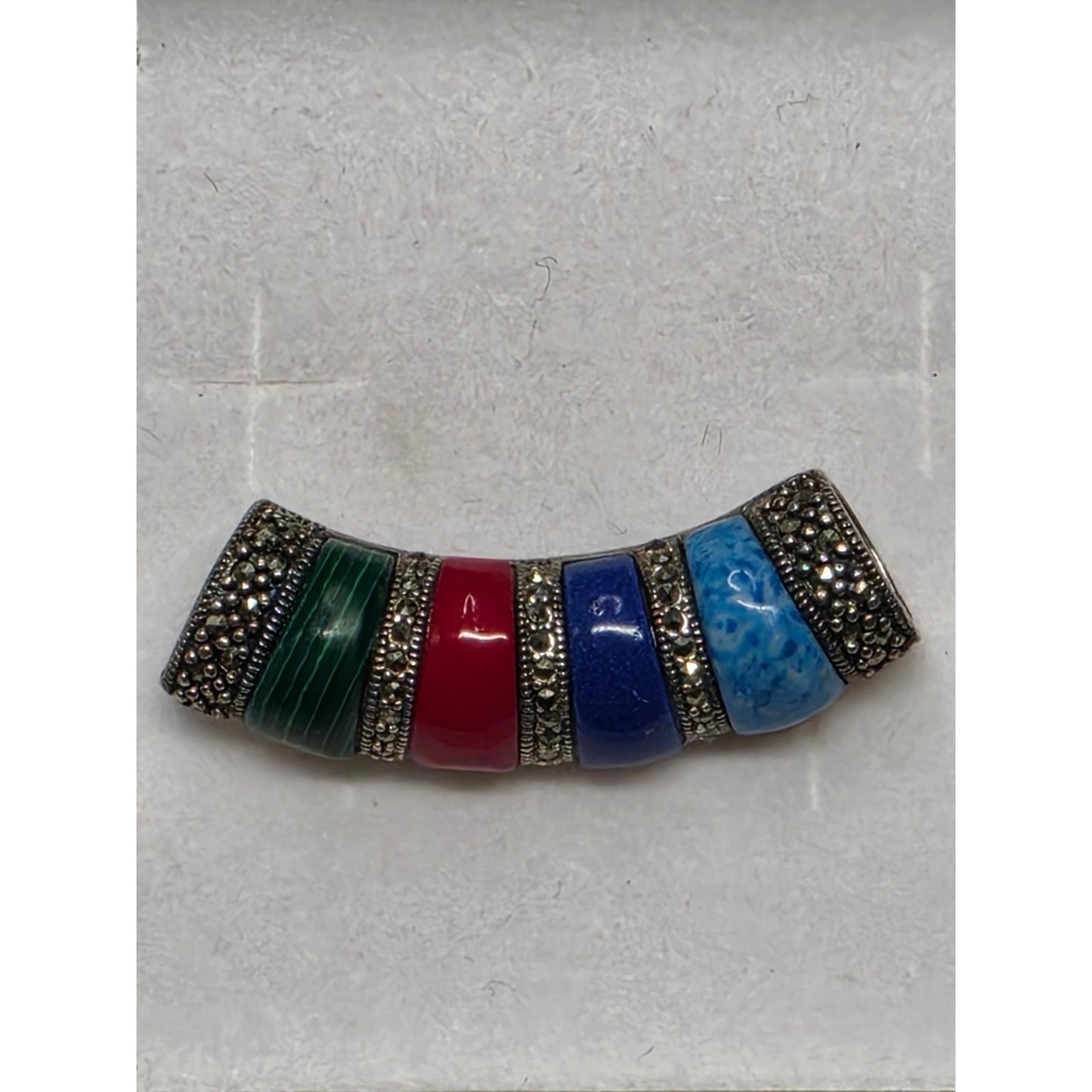 Vintage 925 Sterling Silver Multi-Stone Curved Slider Pendant Southwestern