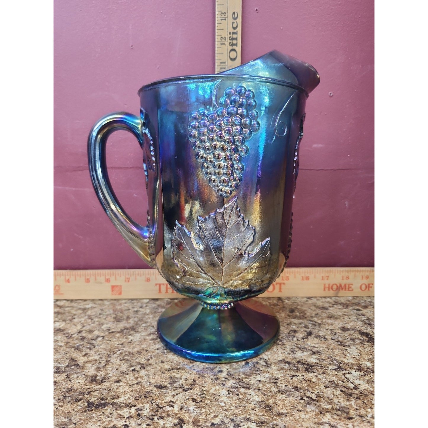 Vintage Indiana Glass Pitcher Blue Carnival Harvest Grape 10 1/4" T