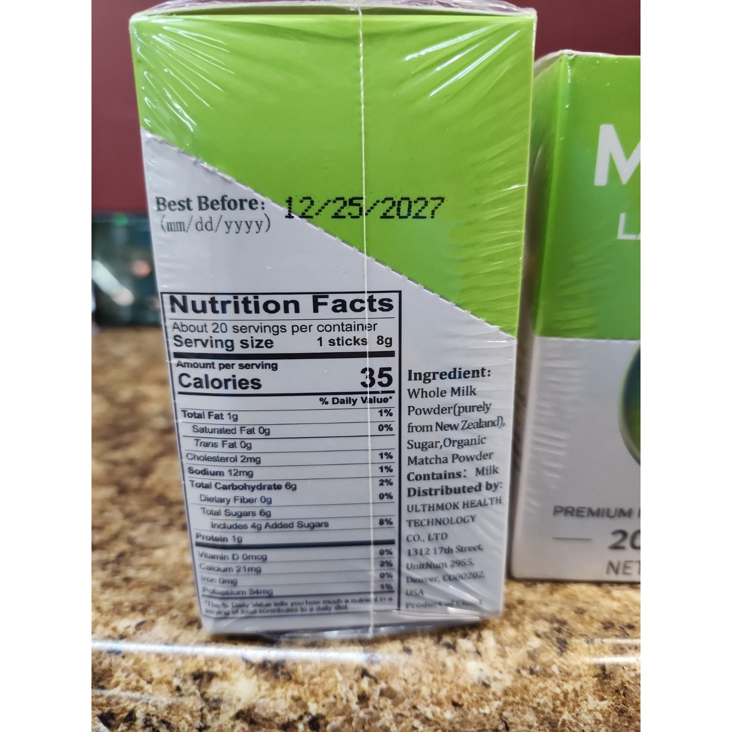 MATCHA LATTE Natural Powder Drink Mix 0.3 oz Packets 20ct EXP 12/27