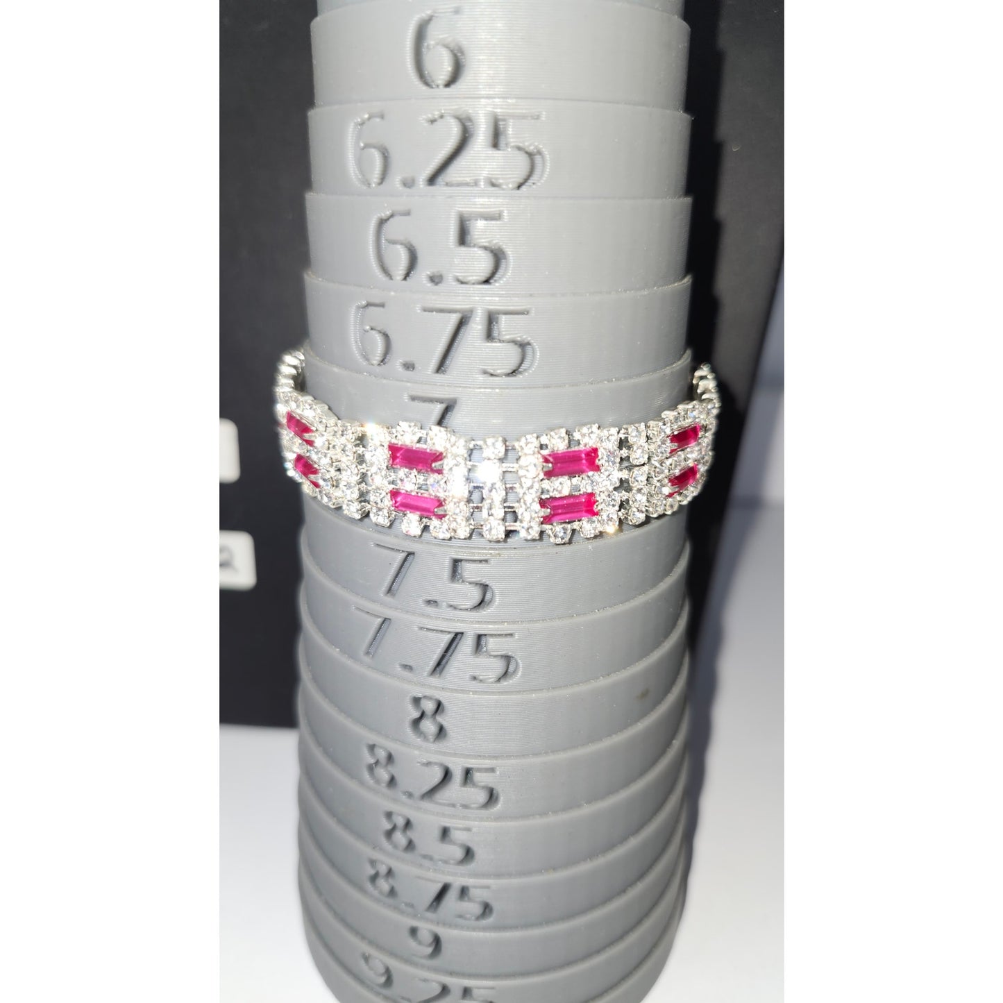 Vintage Ruby Rhinestone Silver-Tone Link Costume Bracelet 7.25"