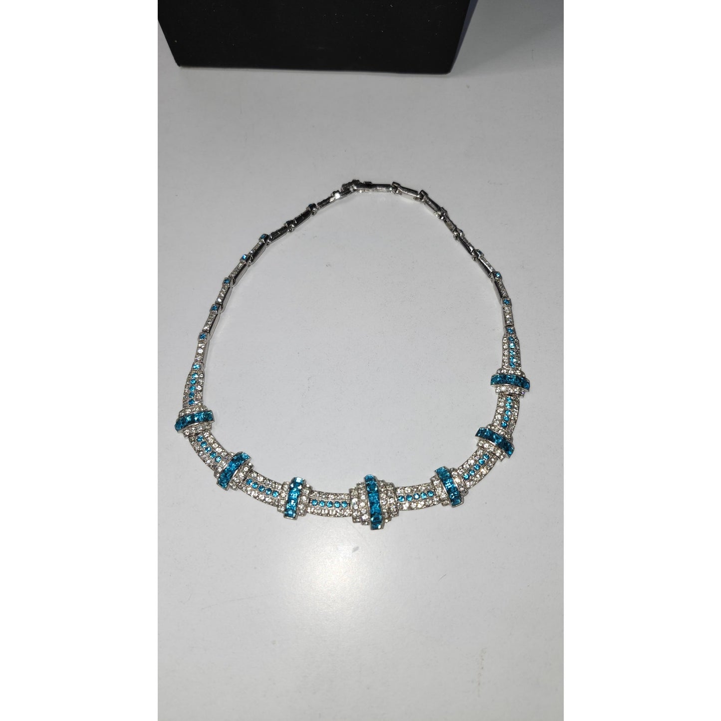 Vintage 1950s ORA Blue Rhinestone Collar Statement Necklace Costume