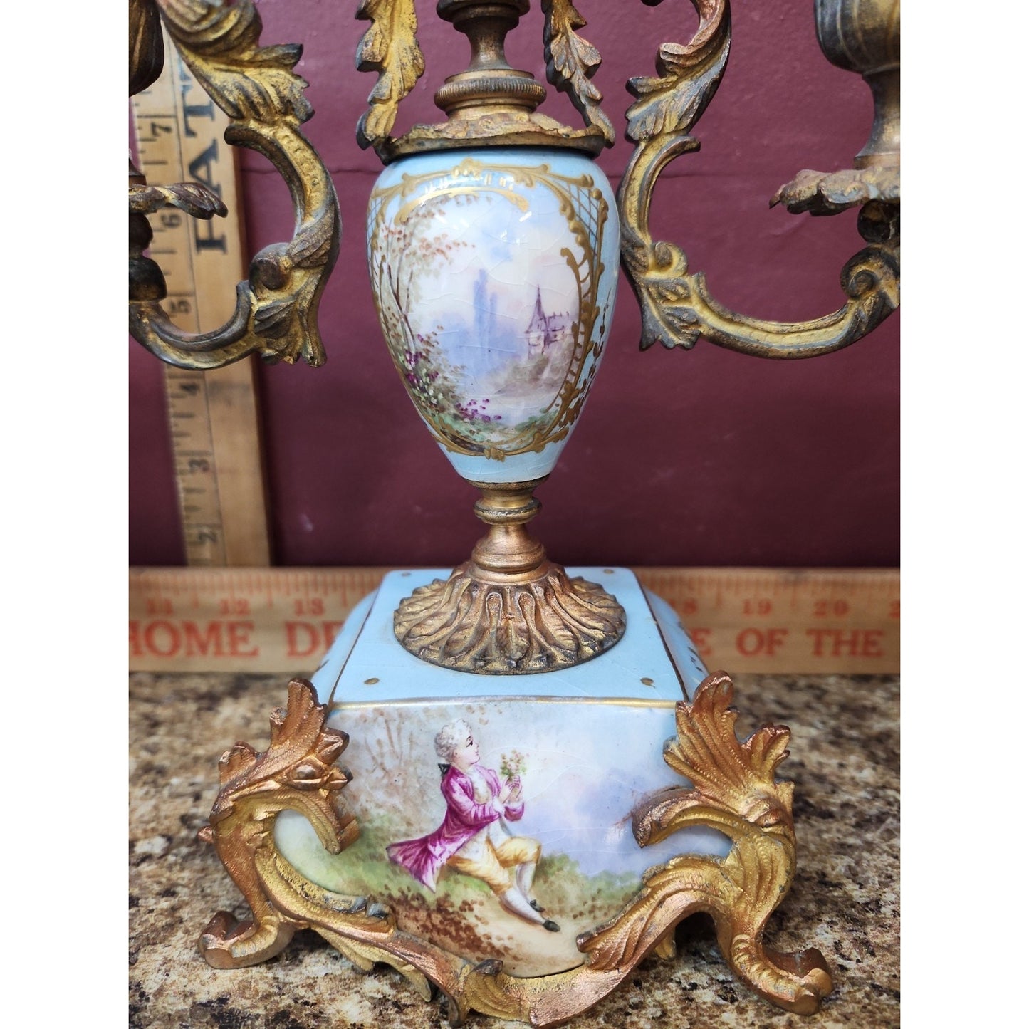 Pair of Antique French Sevres Gold Gilded Bronze and Hand Painted Porcelain...