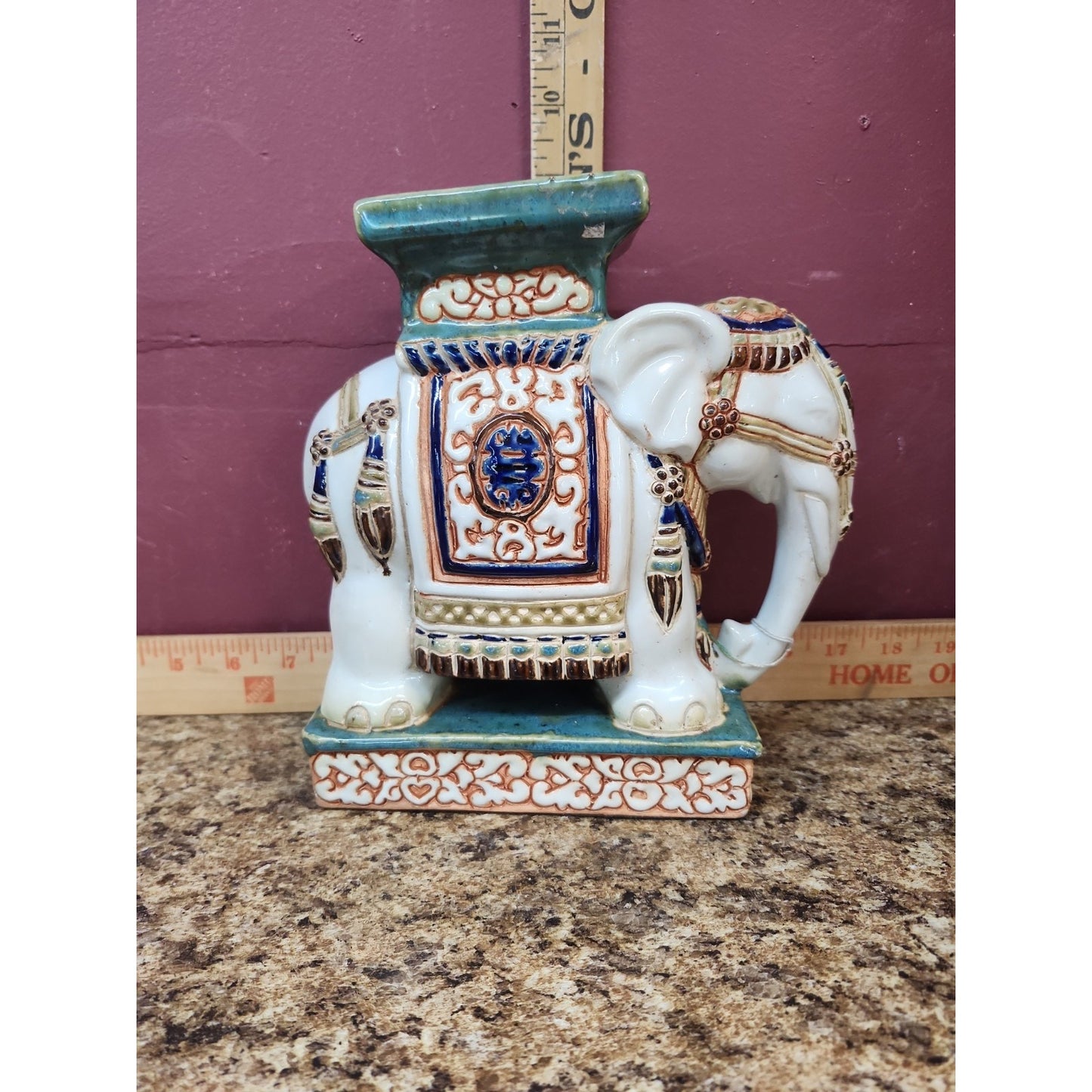 Vintage Chinoiserie glazed ceramic elephant plant stand