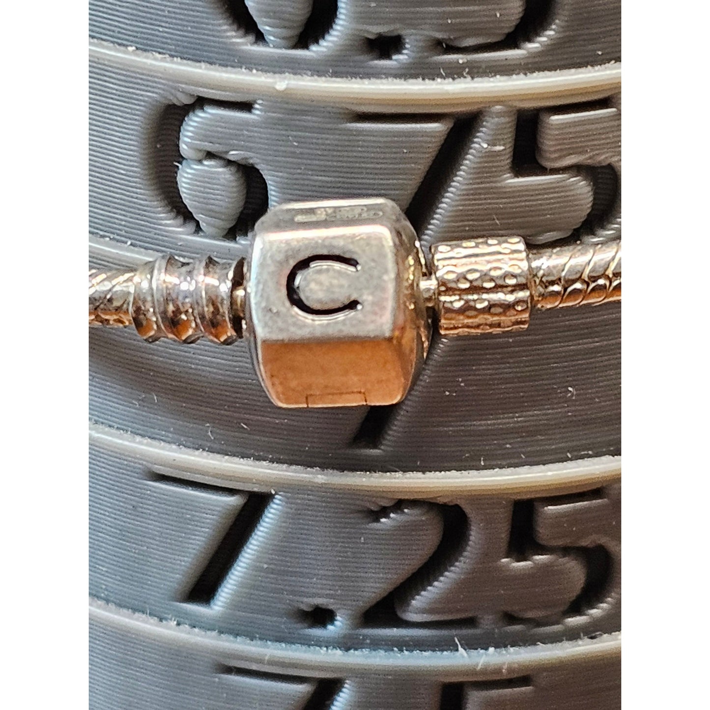 Sterling Silver Charm Bracelet “C Initial Bead 925 Snake Chain Pandora Style 6.7