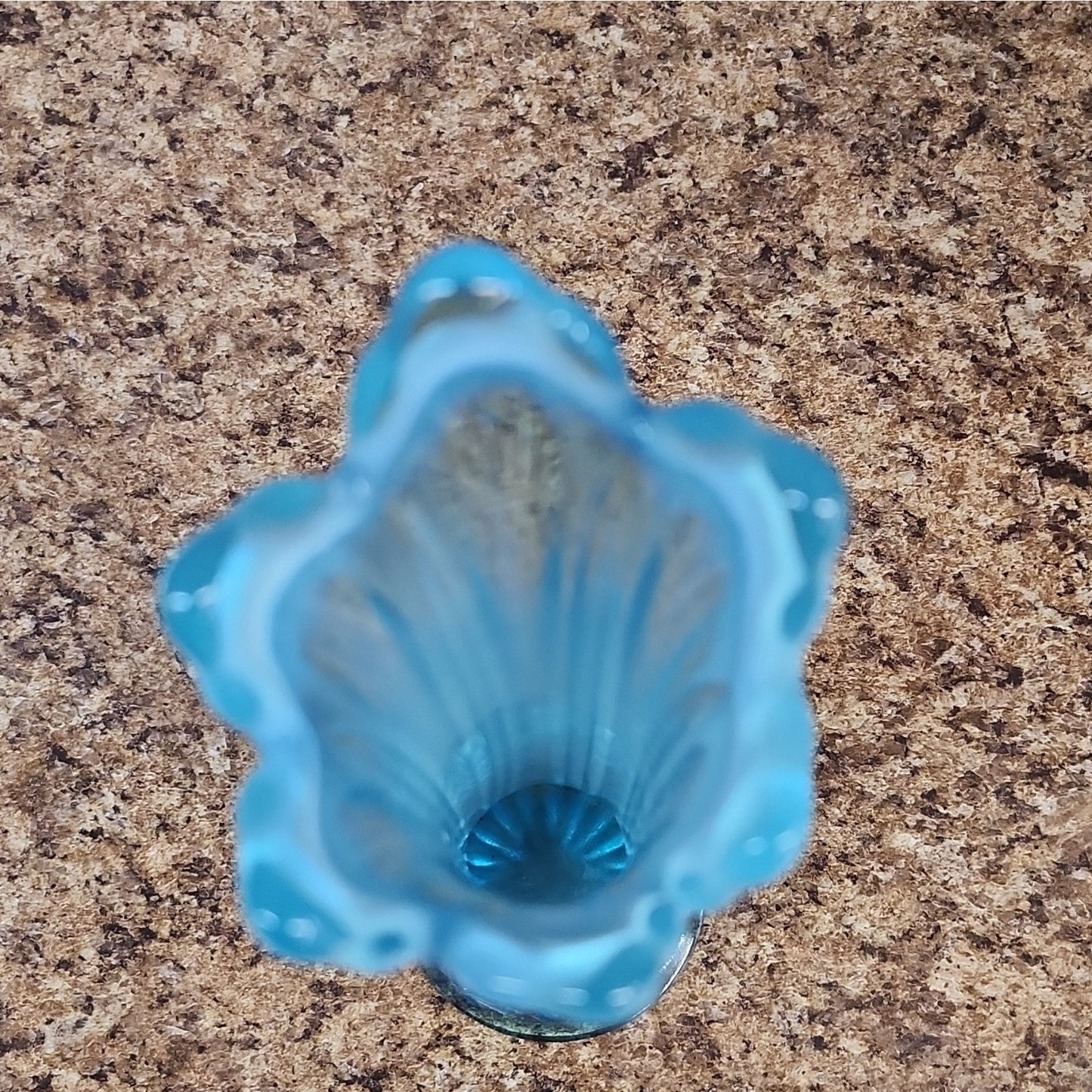 Fenton Art Glass Ruffled Blue & White Glossy Stretch Swung Vase, 15 In