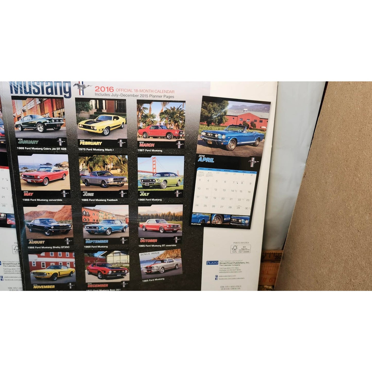 Plato American Muscle Cars & Ford Mustangs 2016 18-Month Wall Calendar Lot of 2